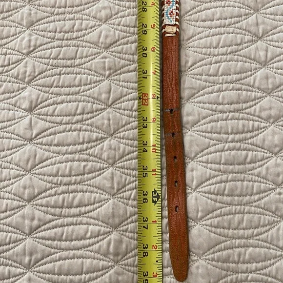 Vintage Beaded Brown Leather Belt - Picture 14 of 16